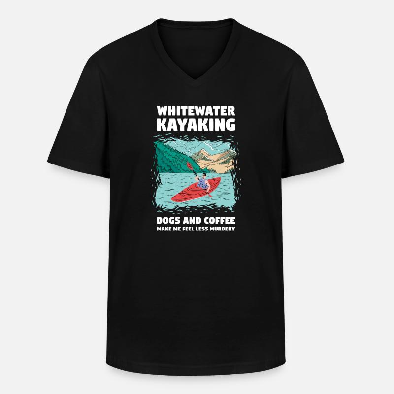 Whitewater Kayaking Dogs & Coffee - Männer-T-Shirt mit V-Ausschnitt - Schwarz