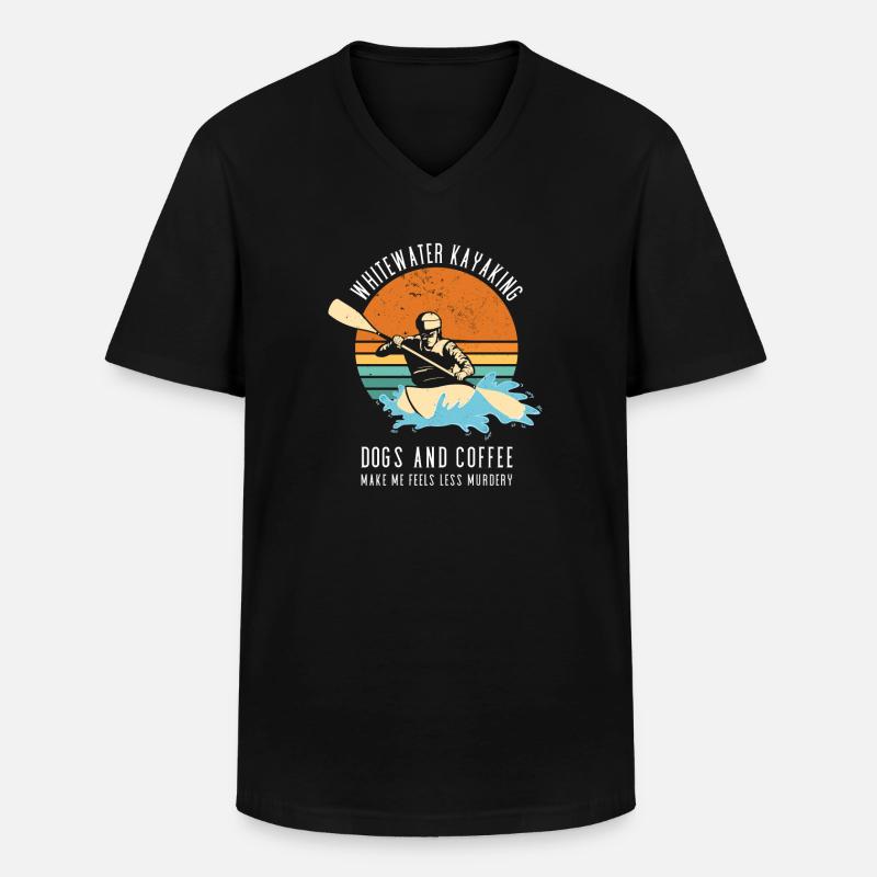 Whitewater Kayaking Dogs & Coffee - Männer-T-Shirt mit V-Ausschnitt - Schwarz