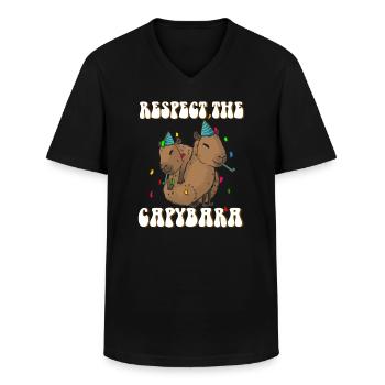 Capybara anniversaire drôle de dicton - T-shirt col V Homme - noir - Devant - AI Model Male 178 dark (178cm)