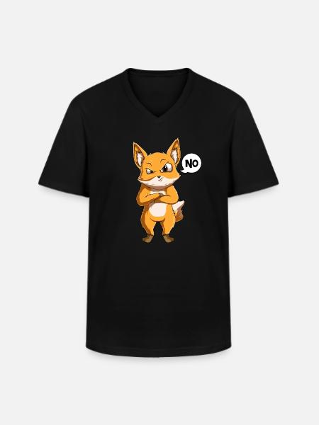 Fuchs Kinder Jungen - Männer-T-Shirt mit V-Ausschnitt - Schwarz