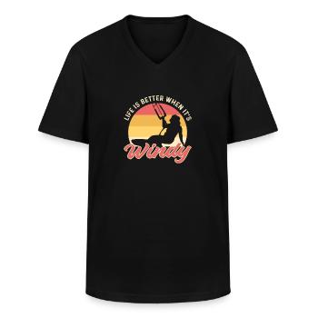 Das Leben Ist Besser, Wenn Es Windig Ist. - Männer-T-Shirt mit V-Ausschnitt - Schwarz - Vorne - AI Model Male 178 dark (178cm)