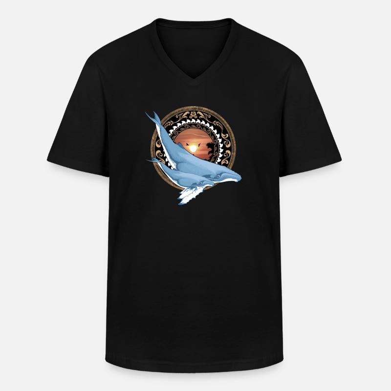 Buckelwal Hawaiianisch - Männer-T-Shirt mit V-Ausschnitt - Schwarz