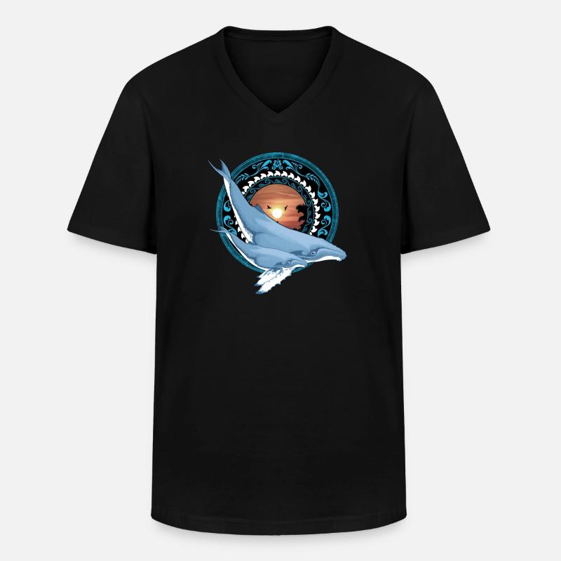 Buckelwal Hawaiianisch - Männer-T-Shirt mit V-Ausschnitt - Schwarz