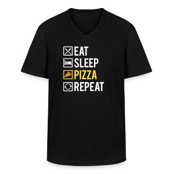 Eat Sleep Pizza Repeat Fromage Humour - T-shirt col V Homme - noir - Devant - AI Model Male 178 dark (178cm)