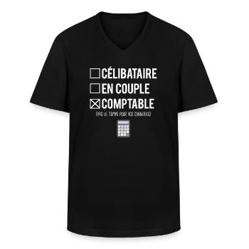 Célibataire En Couple Métier Comptable Humour - T-shirt col V Homme - noir - Devant - AI Model Male 178 dark (178cm)