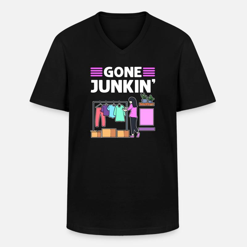 Gone Junkin. Secondhandladen. Sparsam - Männer-T-Shirt mit V-Ausschnitt - Schwarz