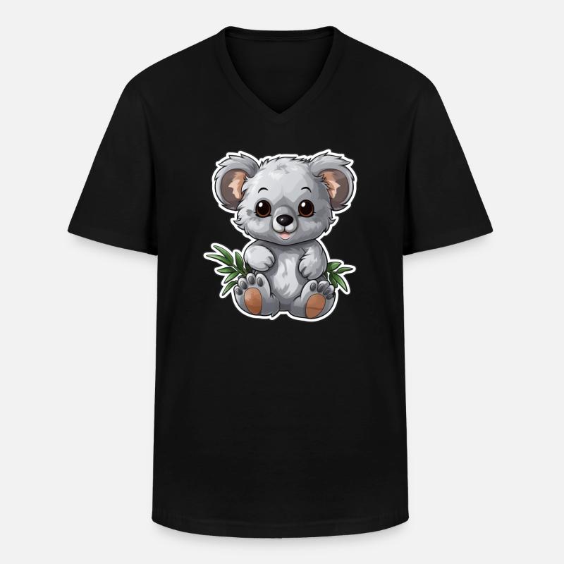Süßer Koala mit Eukalyptus-Blättern - Männer-T-Shirt mit V-Ausschnitt - Schwarz