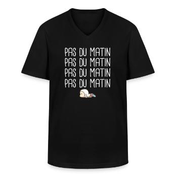 Pas du matin je déteste le matin réveil humour - T-shirt col V Homme - noir - Devant - AI Model Male 178 dark (178cm)