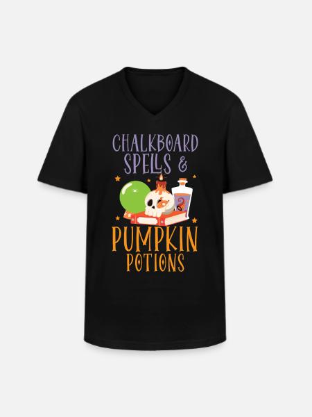 Chalkboard Magic & Pumpkin Potions Halloween - Men's V-Neck T-Shirt - black