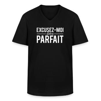 Excusez moi d'être parfait homme parfait humour - T-shirt col V Homme - noir - Devant - AI Model Male 178 dark (178cm)