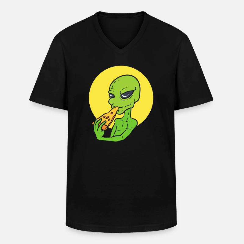 Alien Pizza Pizzabäcker - Männer-T-Shirt mit V-Ausschnitt - Schwarz