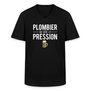 Plombier qui gère la pression bière humour - T-shirt col V Homme - noir - Devant - AI Model Male 178 dark (178cm)
