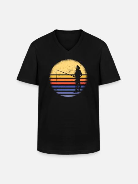 Fisher Retro Sunset Fishing - Men's V-Neck T-Shirt - black