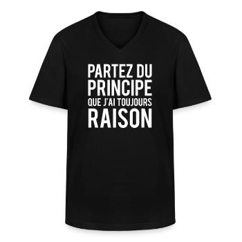 Partez du principe que j'ai toujours raison phrase - T-shirt col V Homme - noir - Devant - AI Model Male 178 dark (178cm)