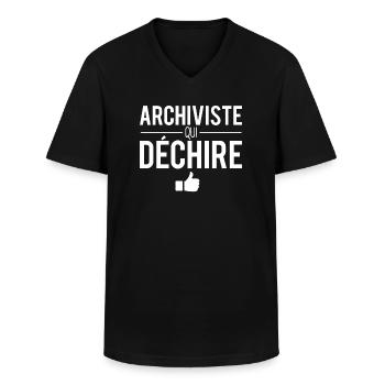 Archiviste qui déchire meilleur archiviste humour - T-shirt col V Homme - noir - Devant - AI Model Male 178 dark (178cm)