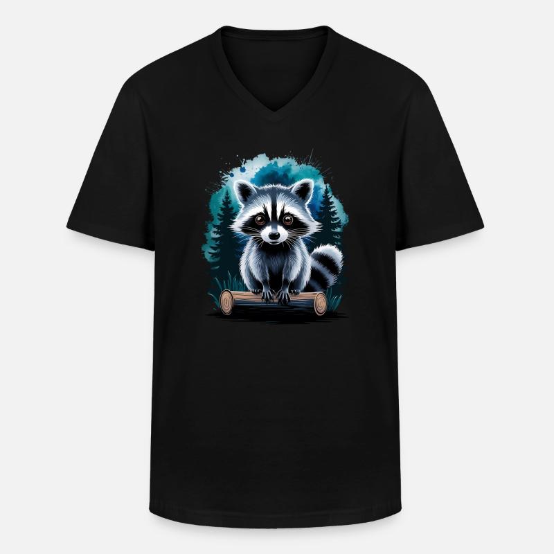 Süßer Waschbär - Männer-T-Shirt mit V-Ausschnitt - Schwarz