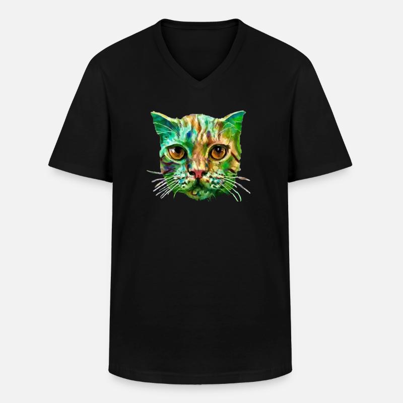 Bunte Katze - Männer-T-Shirt mit V-Ausschnitt - Schwarz