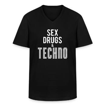Techno - T-shirt col V Homme - noir - Devant - AI Model Male 178 dark (178cm)