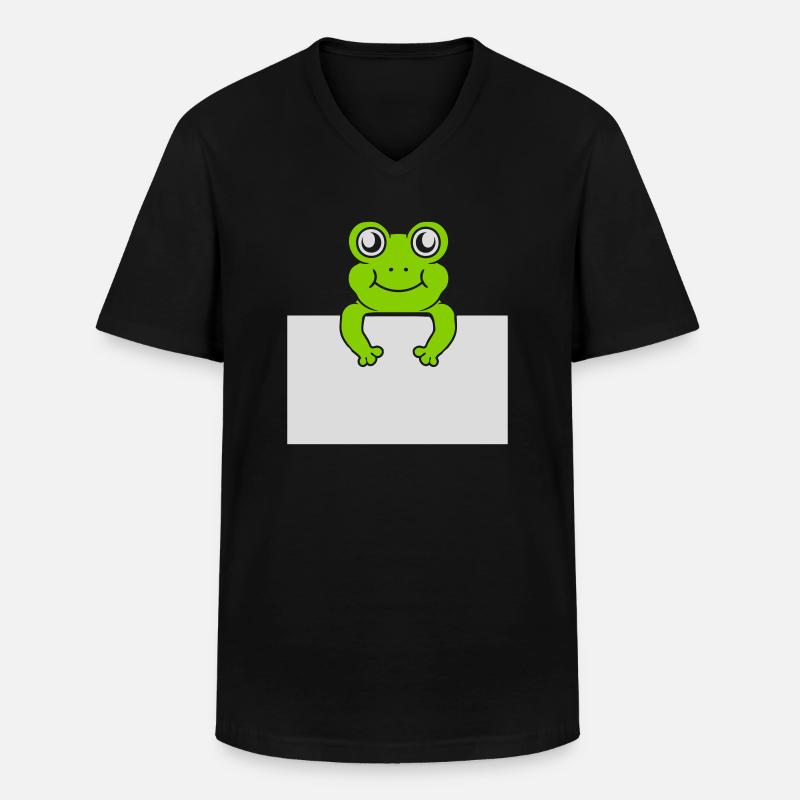 Present text Comic Frog - Men's V-Neck T-Shirt - black