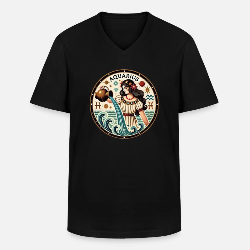 Wassermann - Männer-T-Shirt mit V-Ausschnitt - Schwarz