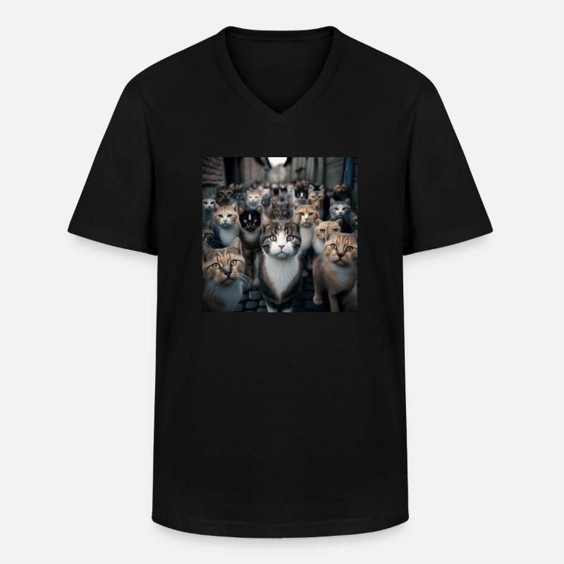 Katze Straße - Männer-T-Shirt mit V-Ausschnitt - Schwarz