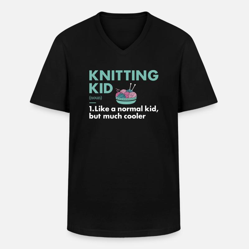 Knitter Kid Definition Knitting - Männer-T-Shirt mit V-Ausschnitt - Schwarz