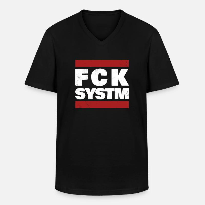 Fck System - Männer-T-Shirt mit V-Ausschnitt - Schwarz