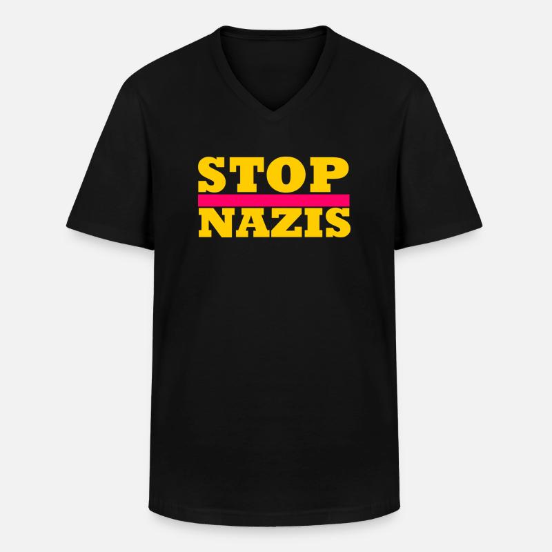 Stop Nazis - Männer-T-Shirt mit V-Ausschnitt - Schwarz