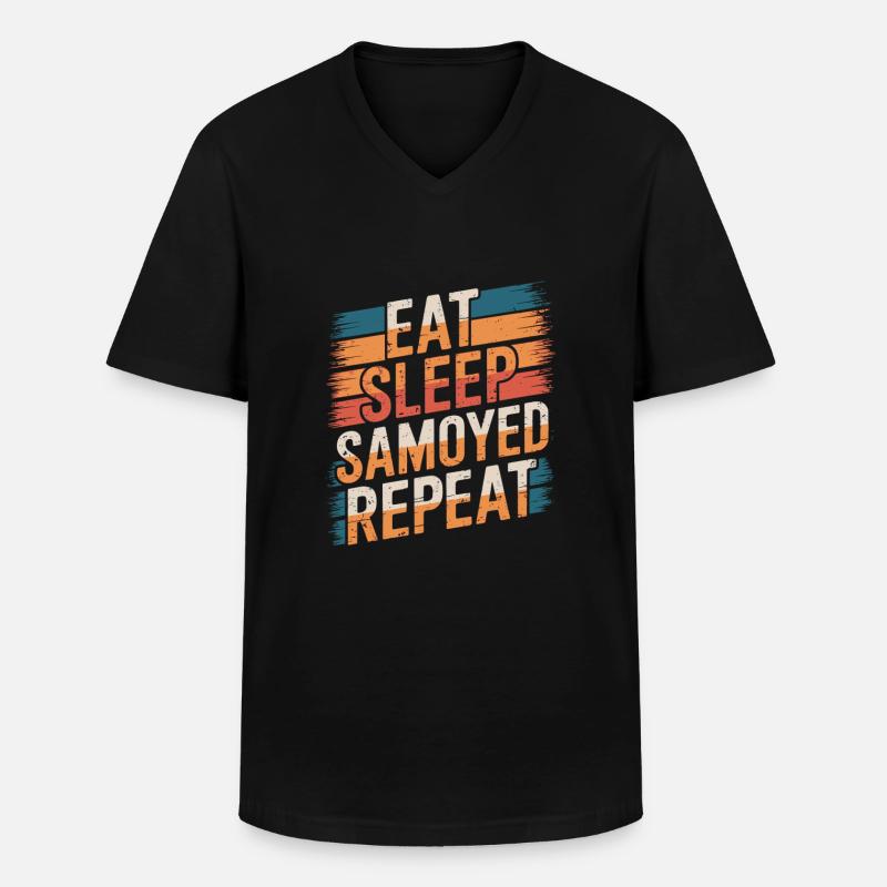 Manger. Dormir. Samoyède. Répéter. - T-shirt col V Homme - noir