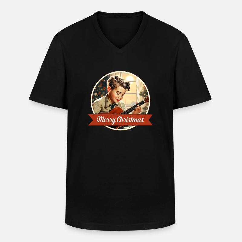 Junge spielt ein Weihnachtslied - Männer-T-Shirt mit V-Ausschnitt - Schwarz