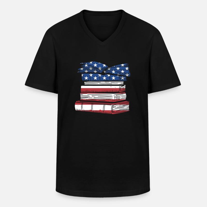Reader Us Flag Reading - Männer-T-Shirt mit V-Ausschnitt - Schwarz