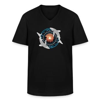 Weißspitzenhochseehaie Hawaiianisch Polynesisch - Männer-T-Shirt mit V-Ausschnitt - Schwarz - Vorne - AI Model Male 178 dark (178cm)