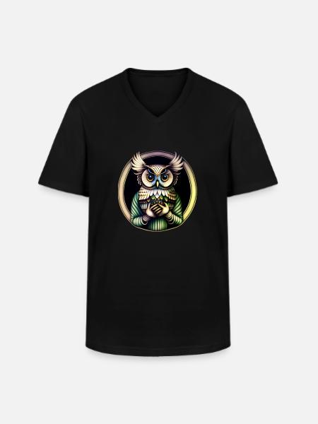 Eule - Männer-T-Shirt mit V-Ausschnitt - Schwarz