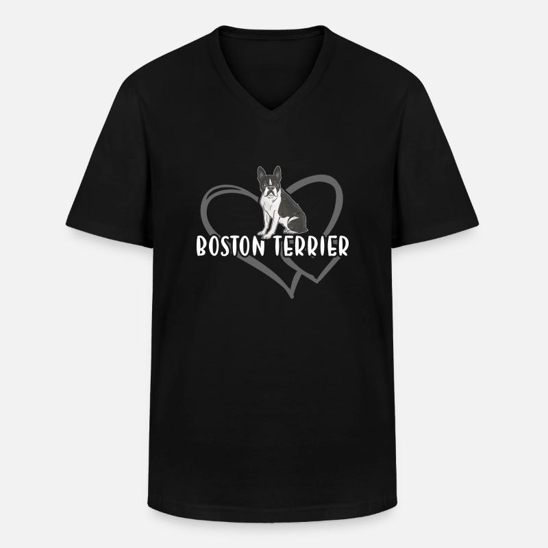 Boston Terrier Heart - Männer-T-Shirt mit V-Ausschnitt - Schwarz
