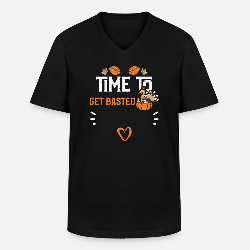 Time To Get Basted - Thanksgiving - Männer-T-Shirt mit V-Ausschnitt - Schwarz