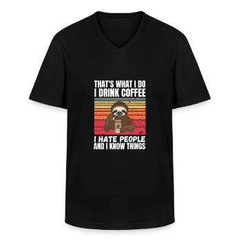 Faultier I Hate People Retro - Männer-T-Shirt mit V-Ausschnitt - Schwarz - Vorne - AI Model Male 178 dark (178cm)