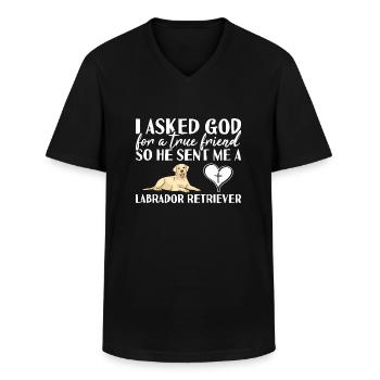 J’ai demandé à Dieu un véritable ami Labrador Retriever - T-shirt col V Homme - noir - Devant - AI Model Male 178 dark (178cm)