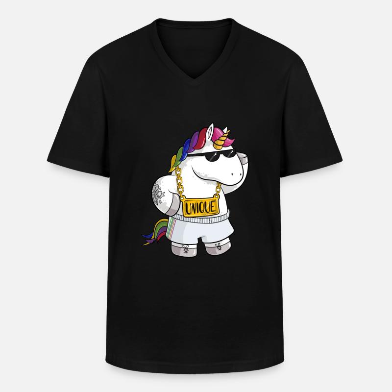 Unique Comic Einhorn - Männer-T-Shirt mit V-Ausschnitt - Schwarz
