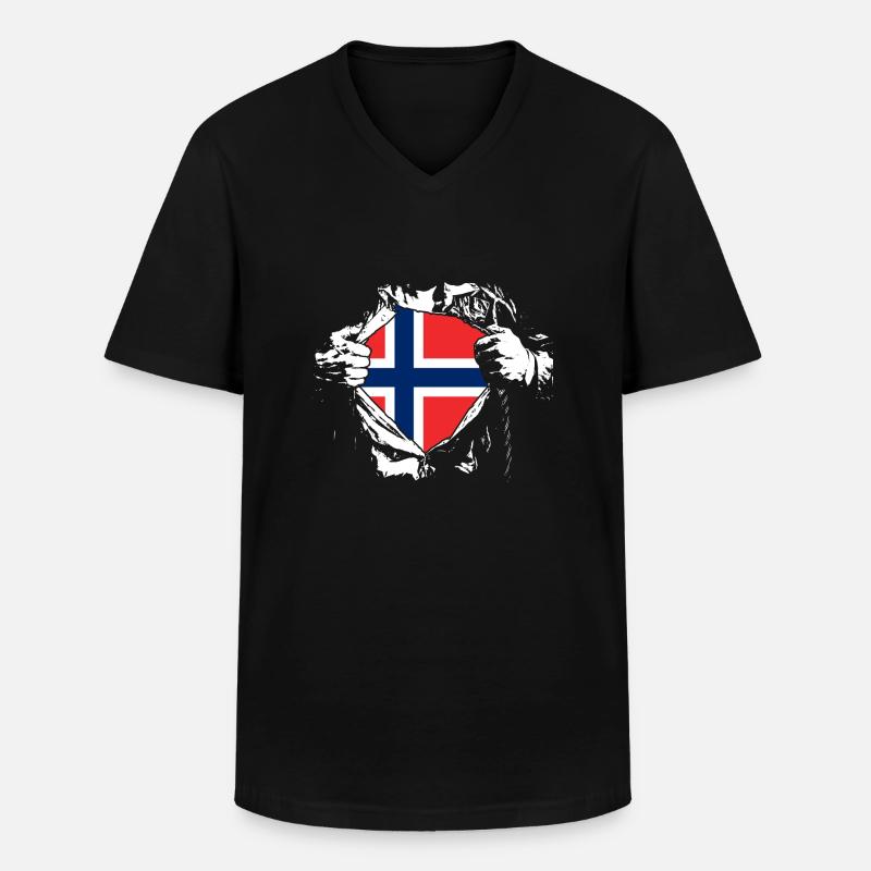 Ich liebe Norwegen - Superheld - Männer-T-Shirt mit V-Ausschnitt - Schwarz