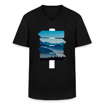 Montagnes Nature Guide de randonnée - T-shirt col V Homme - noir - Devant - AI Model Male 178 dark (178cm)