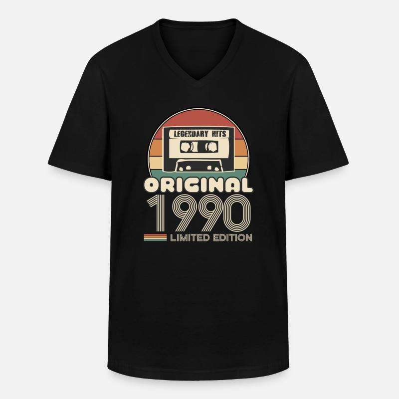 1990 - Männer-T-Shirt mit V-Ausschnitt - Schwarz