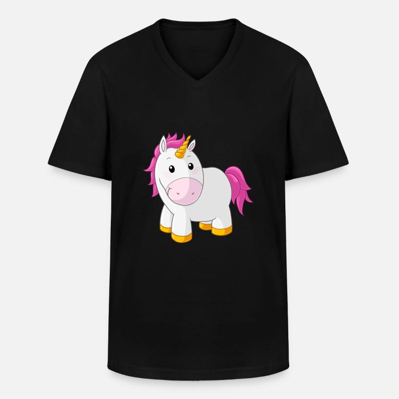 Pinkes glückliches Comic Einhorn - Männer-T-Shirt mit V-Ausschnitt - Schwarz