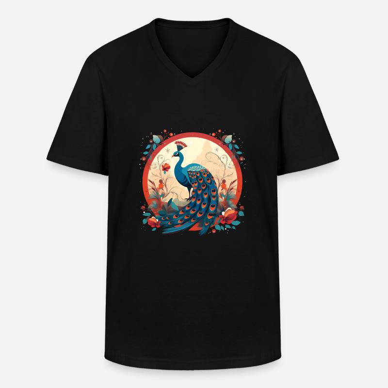 Pfauenvogel mit Floal-Elementen - Männer-T-Shirt mit V-Ausschnitt - Schwarz