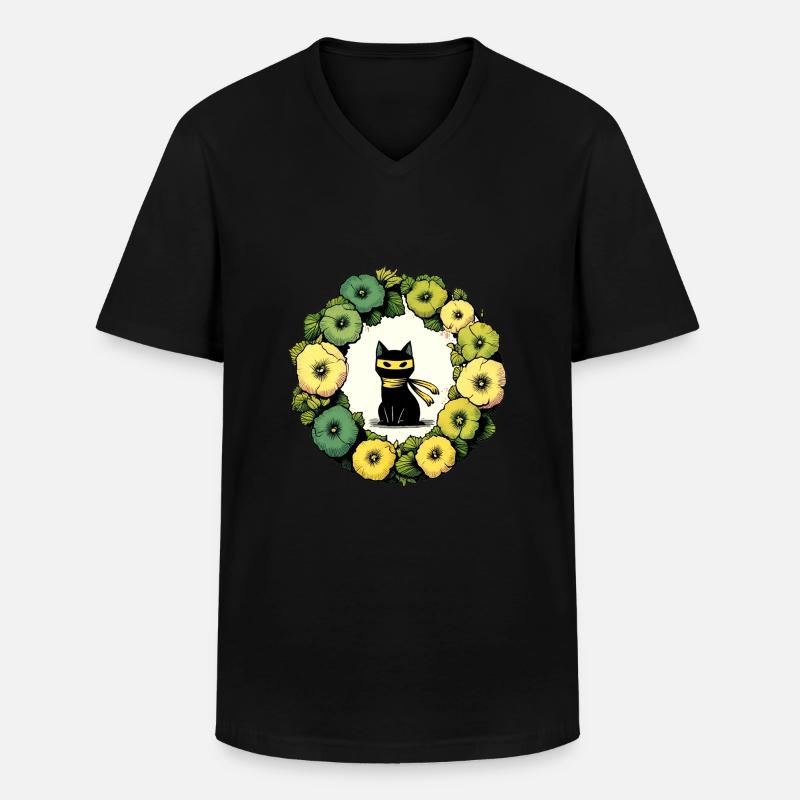 Ninja-Katze - Männer-T-Shirt mit V-Ausschnitt - Schwarz
