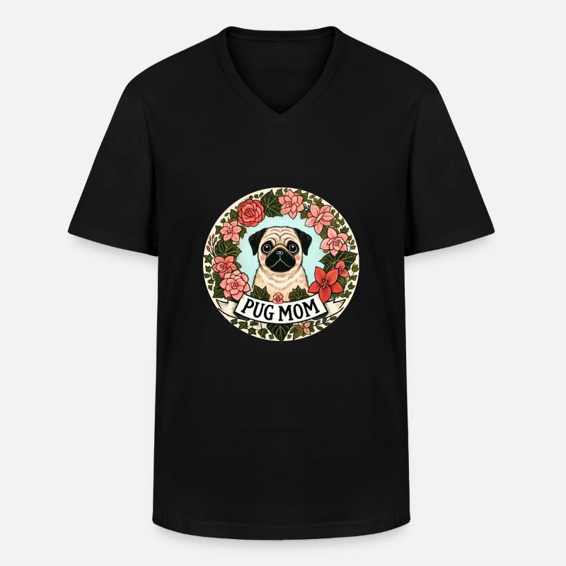 Mops-Mama - Männer-T-Shirt mit V-Ausschnitt - Schwarz