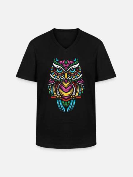 Eule - Männer-T-Shirt mit V-Ausschnitt - Schwarz