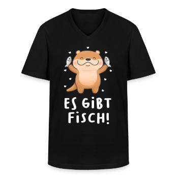 Otter Fisch Essen Liebe - Männer-T-Shirt mit V-Ausschnitt - Schwarz - Vorne - AI Model Male 178 dark (178cm)