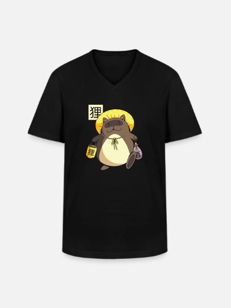 Funny Japanese cartoon character Tanuki Yokai - Men's V-Neck T-Shirt - black