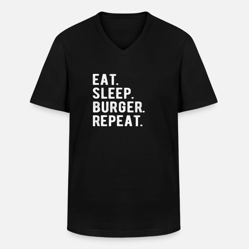 HAMBURGER eat,sleep,burger,repeat - Männer-T-Shirt mit V-Ausschnitt - Schwarz