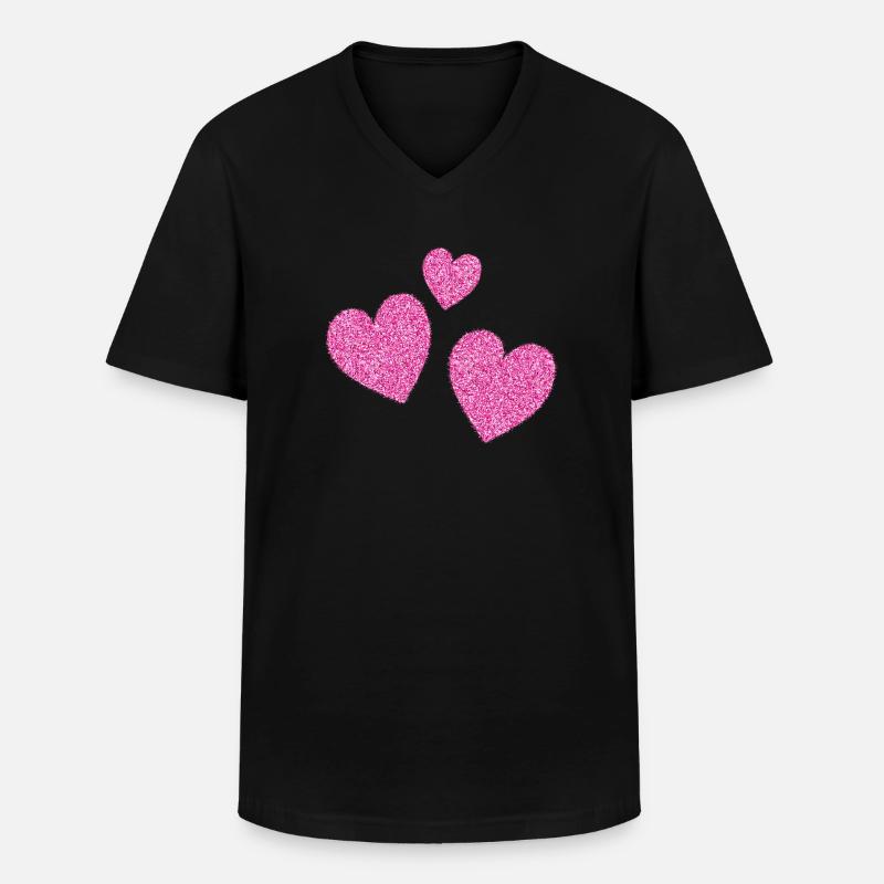 3 pinke glitzernde herzen herz - Männer-T-Shirt mit V-Ausschnitt - Schwarz